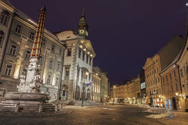 Ljubljana City Hall w nocy — Zdjęcie stockowe