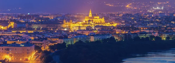 Natt panorama av Cordoba med moskén-katedralen — Stockfoto