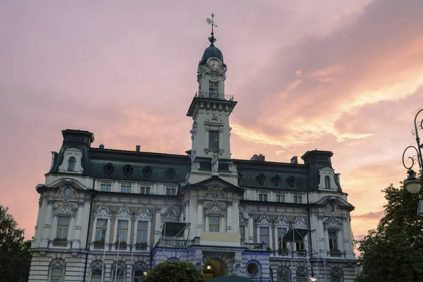 Nowy Sacz City Hall Pôr Sol Nowy Sacz Polônia Menor — Fotografia de Stock