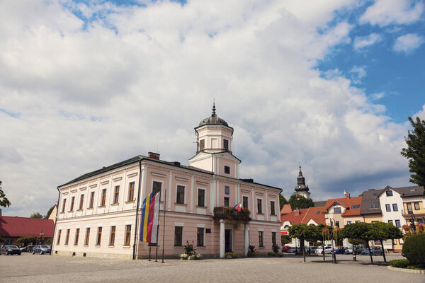 Tuchow Town Hall seen afternoon. Tuchow, Malopolskie, Poland.