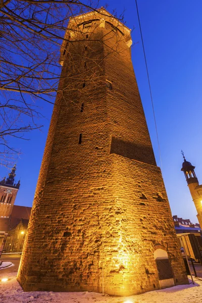 Torre di San Giacinto a Danzica di notte — Foto Stock