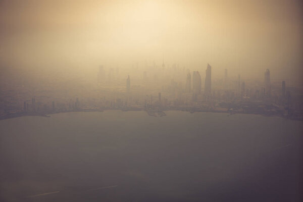 Aerial panorama of Kuwait City. Kuwait City, Kuwait.