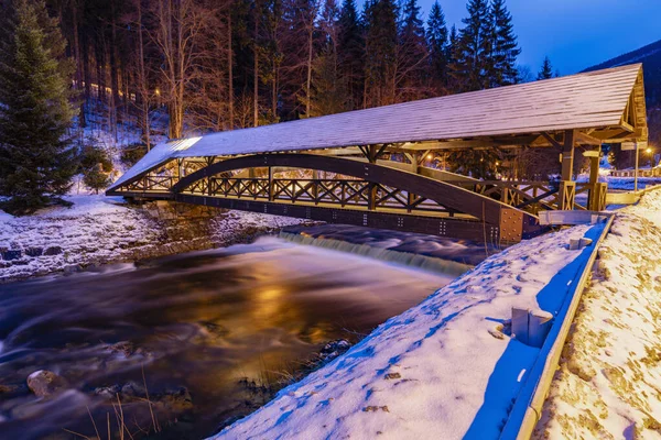 Dřevěný Most Špindlerově Mlýně Špindlerův Mlýn Hradec Králové Česko — Stock fotografie