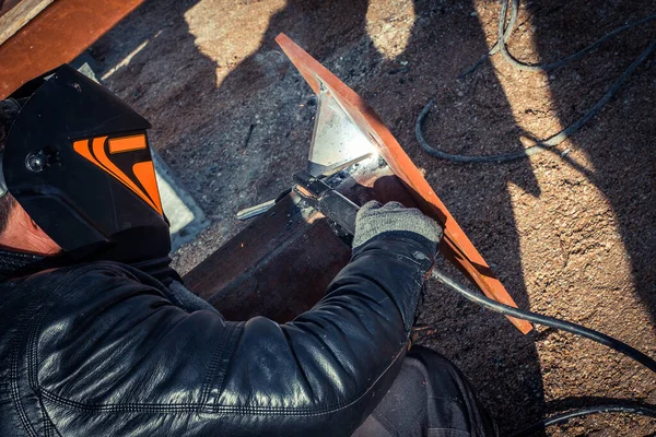 Maskeret Svejser Svejser Metal Byggeplads - Stock-foto