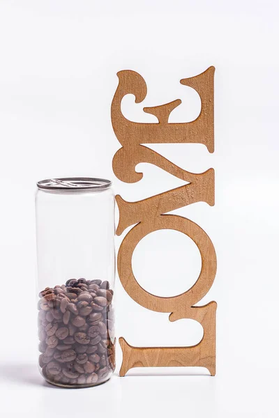 Coffee Beans Plastic Jar White Background — Stock Photo, Image