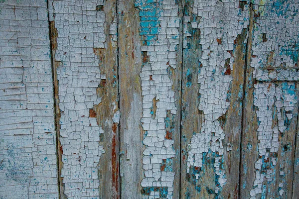 Abblätternde Farbe Einem Alten Zaun Blau — Stockfoto