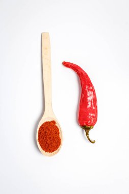 Beyaz arka planda kaşıklardaki farklı baharatlar.