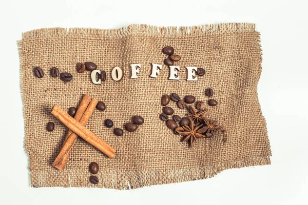 Napis Kawa Powierzchni Rocznika Brązowej Torbie — Zdjęcie stockowe