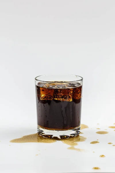 Black Soda Glass Ice White Background — Stock Photo, Image