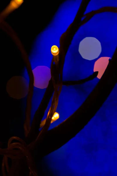 Piękna Świecąca Girlanda Choince Wieczorem Mieście — Zdjęcie stockowe