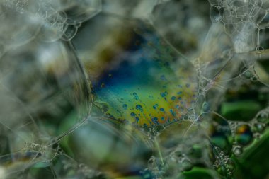 Sabun köpüğü soyutlaması hareket ve farklı renklerle çok yakın