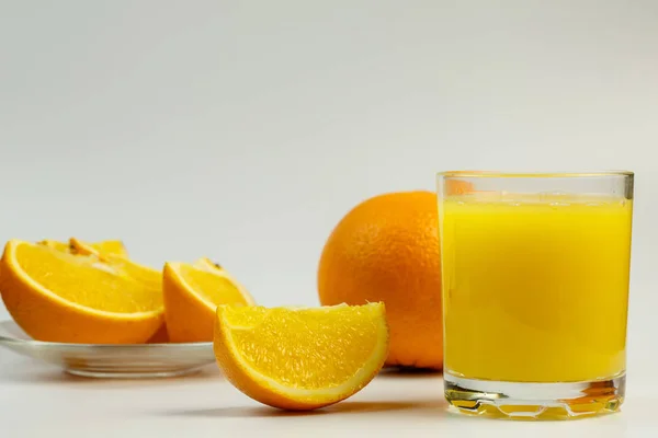 Fresh Orange Juice Tasty Orange Next White Background — 스톡 사진