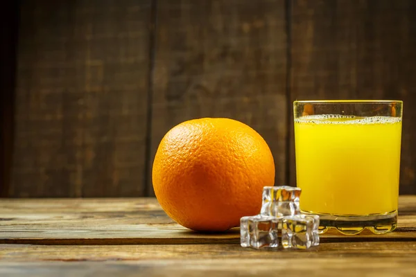 Glass Orange Juice Orange Wooden Table — 스톡 사진