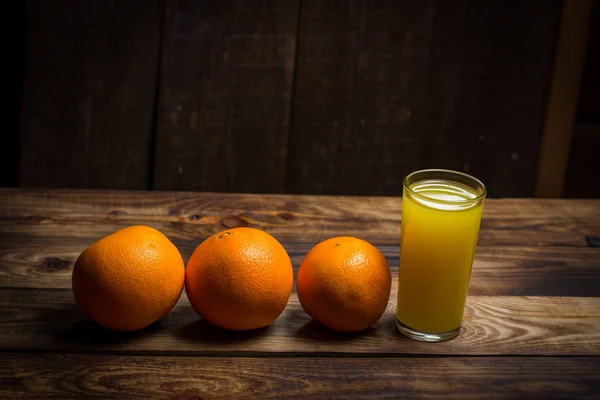 Glass Orange Juice Orange Wooden Table — 스톡 사진