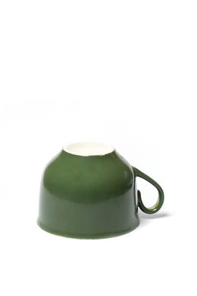 Caneca Vintage Verde Fundo Branco — Fotografia de Stock