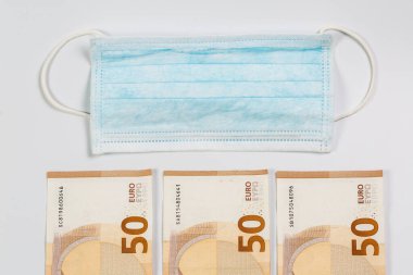 Sağlık maliyetinin bir göstergesi olarak, salgın hastalık ve karantina sırasında oluşan tıbbi maske..