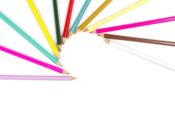 Lápices Afilados Madera Colores Para Oficina Escuela Sobre Fondo Blanco — Foto de Stock