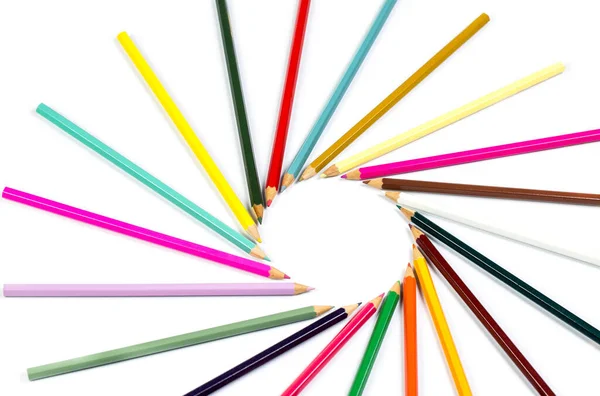 Lápices Afilados Madera Colores Para Oficina Escuela Sobre Fondo Blanco — Foto de Stock