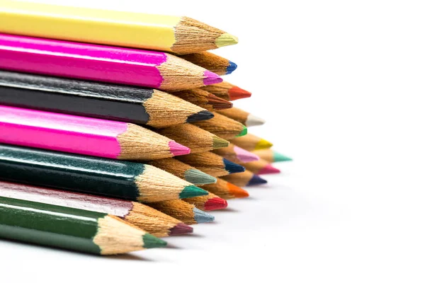 Colored Wooden Sharpened Pencils Office School White Background — Stock Photo, Image