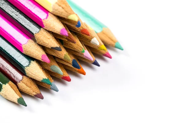 Colored Wooden Sharpened Pencils Office School White Background — Stock Photo, Image