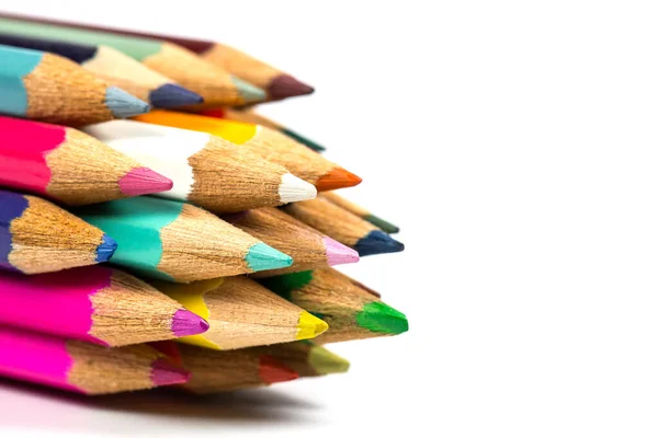 Colored Wooden Sharpened Pencils Office School White Background — Stock Photo, Image