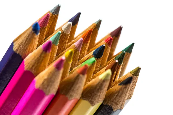 Colored Wooden Sharpened Pencils Office School White Background — Stock Photo, Image