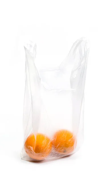 Naranjas Frescas Una Bolsa Plástico Transparente Después Comprar Una Tienda — Foto de Stock