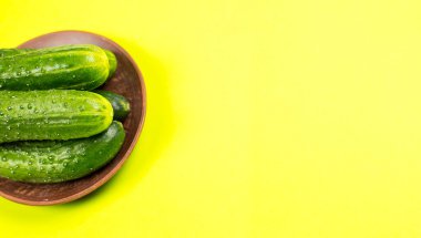 Yeşil arka planda taze yeşil salatalıklar