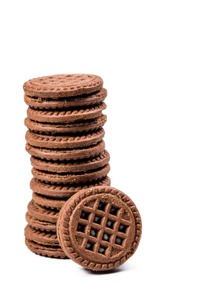 Runda Chocolate Chip Cookies Vit Bakgrund — Stockfoto