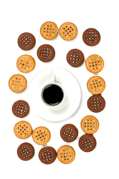 Cookies Cup Coffee White Isolated Background — Stock Photo, Image