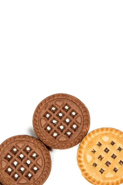 Choklad Och Vanilj Runda Cookies Vit Bakgrund — Stockfoto