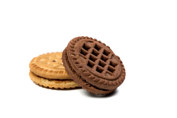 Csokoládé Vanília Kerek Cookie Fehér Alapon — Stock Fotó