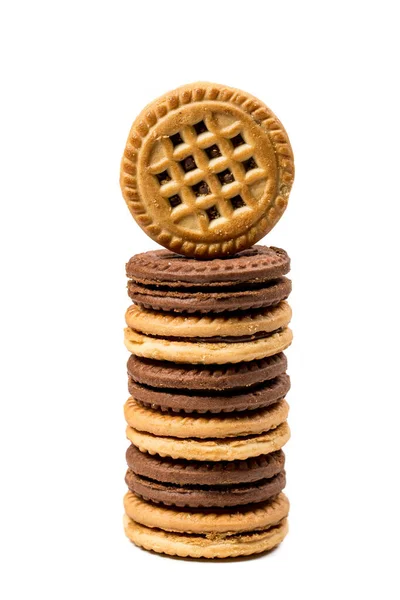 Biscotti Rotondi Cioccolato Vaniglia Sfondo Bianco — Foto Stock