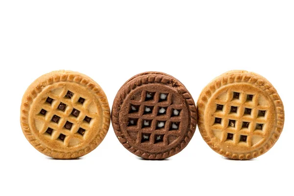 Choklad Och Vanilj Runda Cookies Vit Bakgrund — Stockfoto