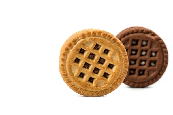 Choklad Och Vanilj Runda Cookies Vit Bakgrund — Stockfoto