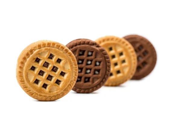 Choklad Och Vanilj Runda Cookies Vit Bakgrund — Stockfoto