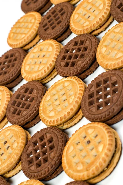 Csokoládé Vanília Kerek Cookie Fehér Alapon — Stock Fotó