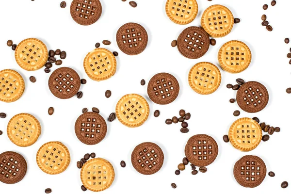 Chocolate Vanilla Cookies White Background — Stock Photo, Image