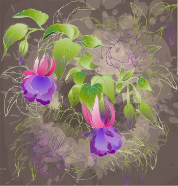 Küpe çiçeği ile tebrik kartı. Resimde fuşya. Güzel Aralık