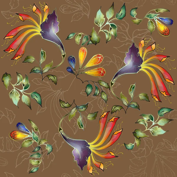 El fondo sin costuras del ornamento de flores, moderno a la moda — Vector de stock