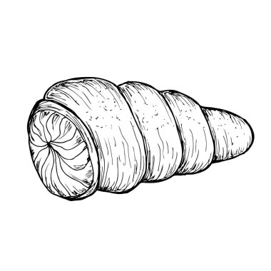 Çörek. Kafeler ya da kafeler için çizimler. El çizimi vektör çizimi. Tek renkli siyah beyaz mürekkep çizimi. Beyaz arka planda izole edilmiş. Renk sayfası.