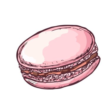 Makarna keki. Kafeler ya da kafeler için çizimler. El çizimi vektör çizimi. Beyaz arkaplanda izole.