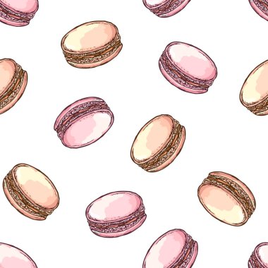 Makarna keki. Baskı, kumaş, tekstil, duvar kağıdı için doku. Kahve dükkanları ve kafeler için resimler. El çizimi vektör çizimi. Beyaz arkaplanda izole.