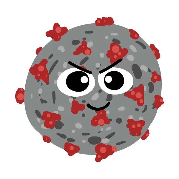Wütend böse Coronavirus Covid-19. Nette Zeichentrickfigur. Vektor handgezeichnete Illustration. Isoliert auf weißem Hintergrund — Stockvektor
