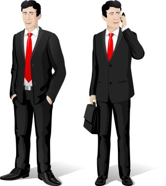 İşadamı karakter kırmızı kravat ve siyah takım elbise ile