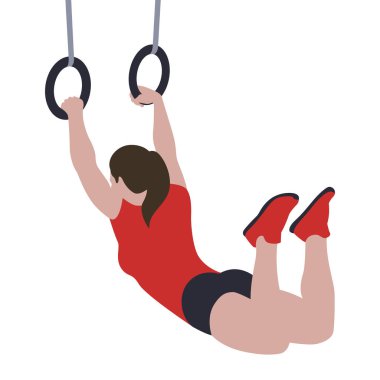 Açık oyun şampiyonası için Crossfit antrenman antrenmanı. Spor kızı kesme halkaları çalıştırıyor spor salonunda akrobatik egzersizler yapıyor sağlıklı, güzel vücut motivasyonu için..