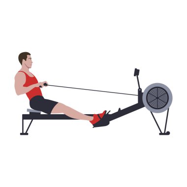 Kürek çekme makinesi konsepti için kas sporcusu eğitimi. Çapraz egzersiz. Sağlıklı fitness vücut şekli erkek motivasyonu.