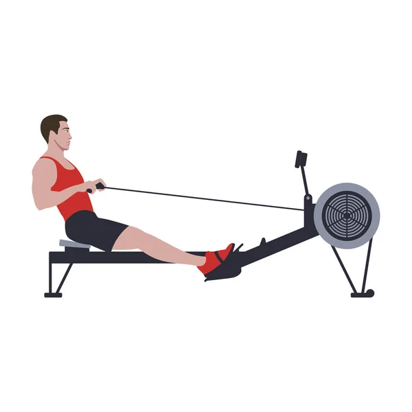 Muscular Sportsman Training Rowing Machine Concept Crossfit Workout Healthy Fitness — Stock Vector