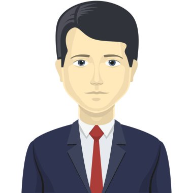 Erkek karakter avatarı, vektör portresi, iş adamı tipi kıyafetler.