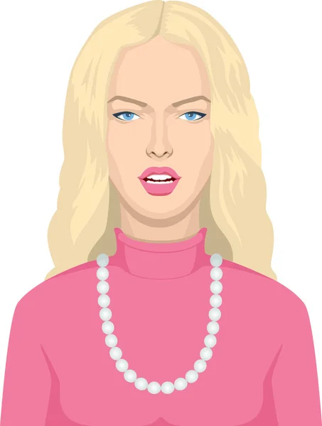 Beautiful Glamour Woman Girl Pink Dress Jewelry Character Avatar Vector — ストックベクタ